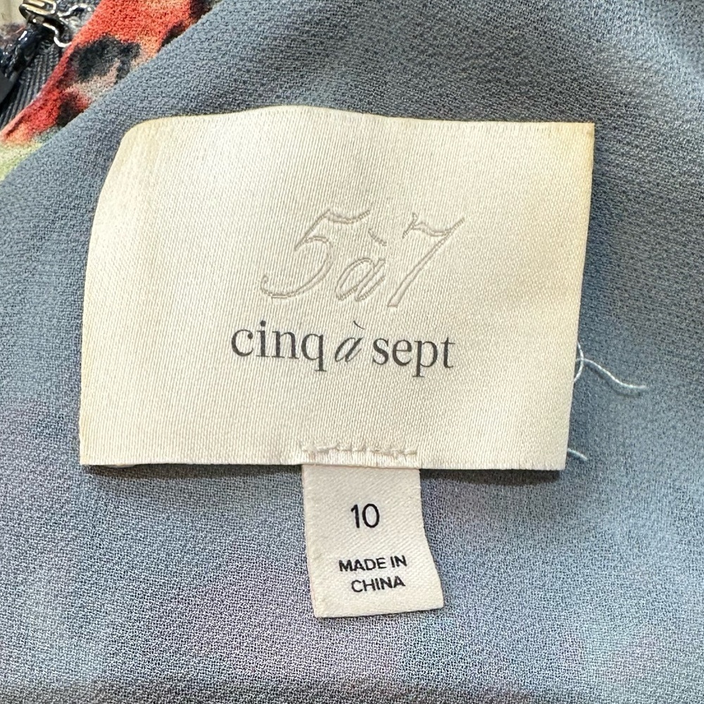 cinq a sept Floral V-Neck Tiered Long-Sleeve Dress in Black, Coral, Green, White - Picture 2 of 9
